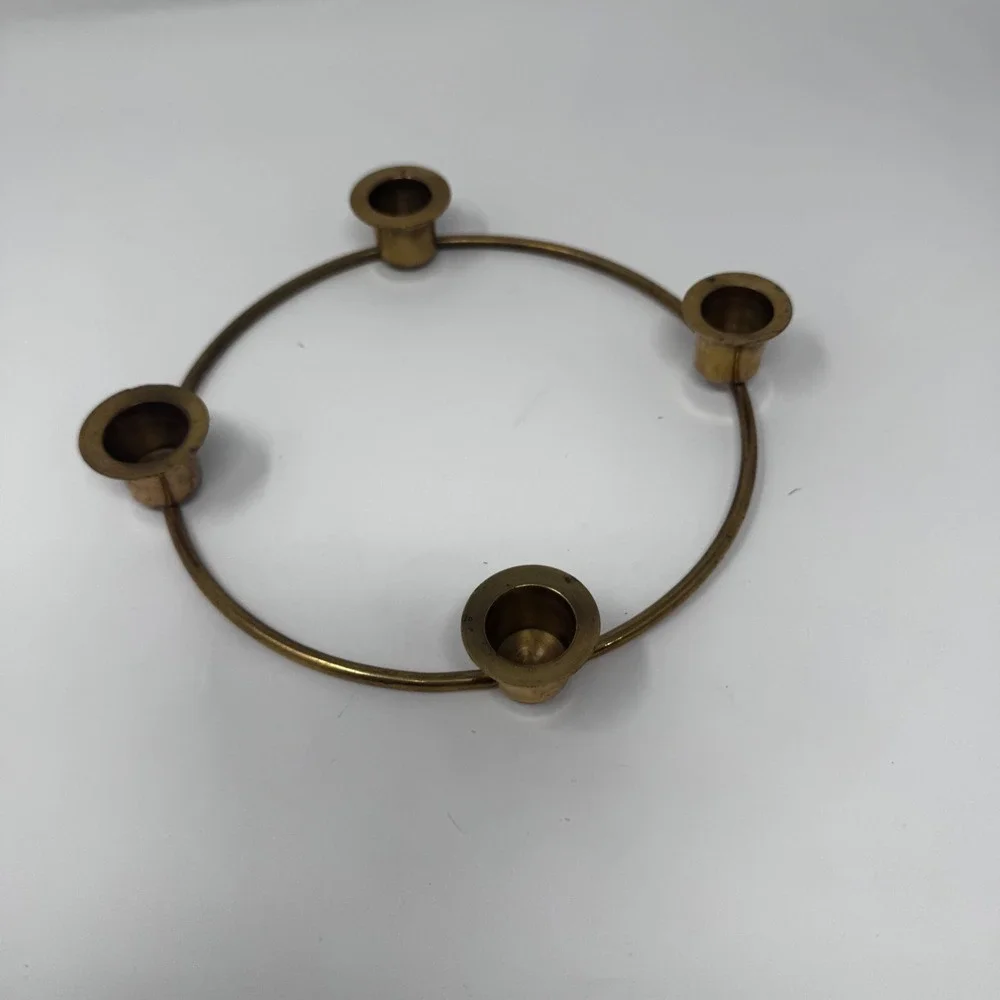 Vintage Solid Brass Ring Candle Holder 4 Slot Advent Centerpiece Mid Century 8in